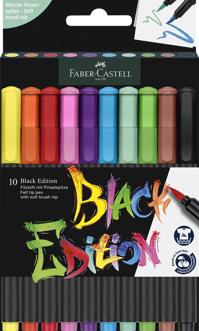 Faber-Castell Pinselstifte – Black Edition – 10 Farben im Kartonetui – FC-116451