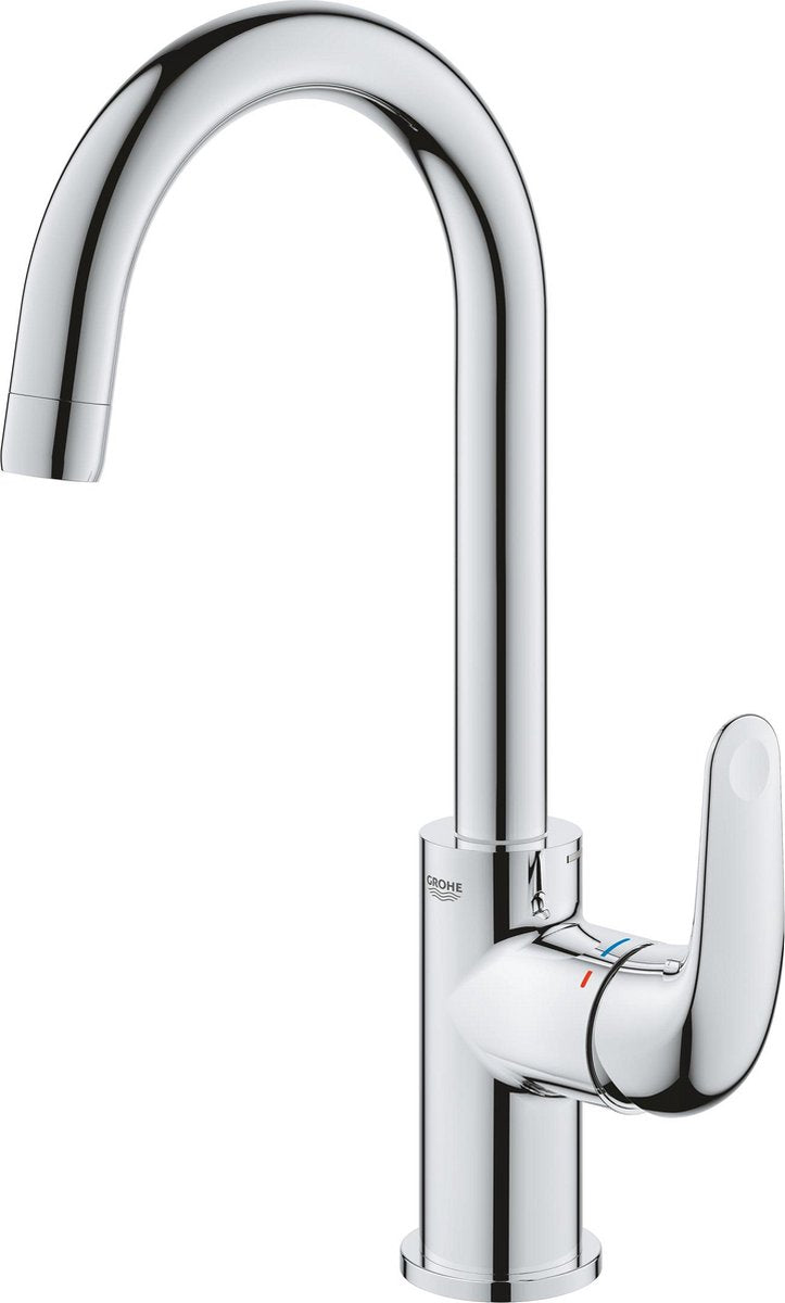 Grohe Quickfix Swift Einhebelmischer mit schwenkbarem Auslauf und Zugstangen-Ablaufgarnitur – L-Größe – energie- und wassersparend – Chrom