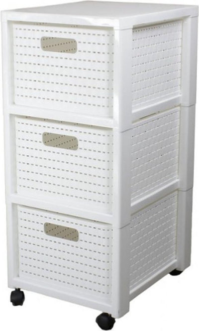 Rotho Country – Kommode – Schubladensystem plus 3 Körbe mit weißen Körben mit Rollen