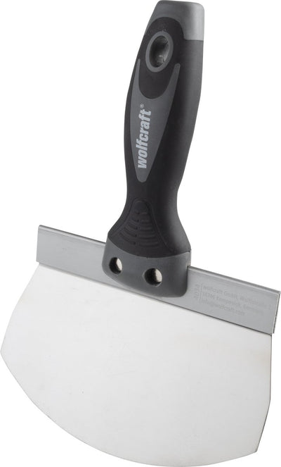 Wolfcraft – Rundkelle – Edelstahl-Wannenspachtel – Eimer mit Mörtel, Stuck-Wannenspachtel – 4034000