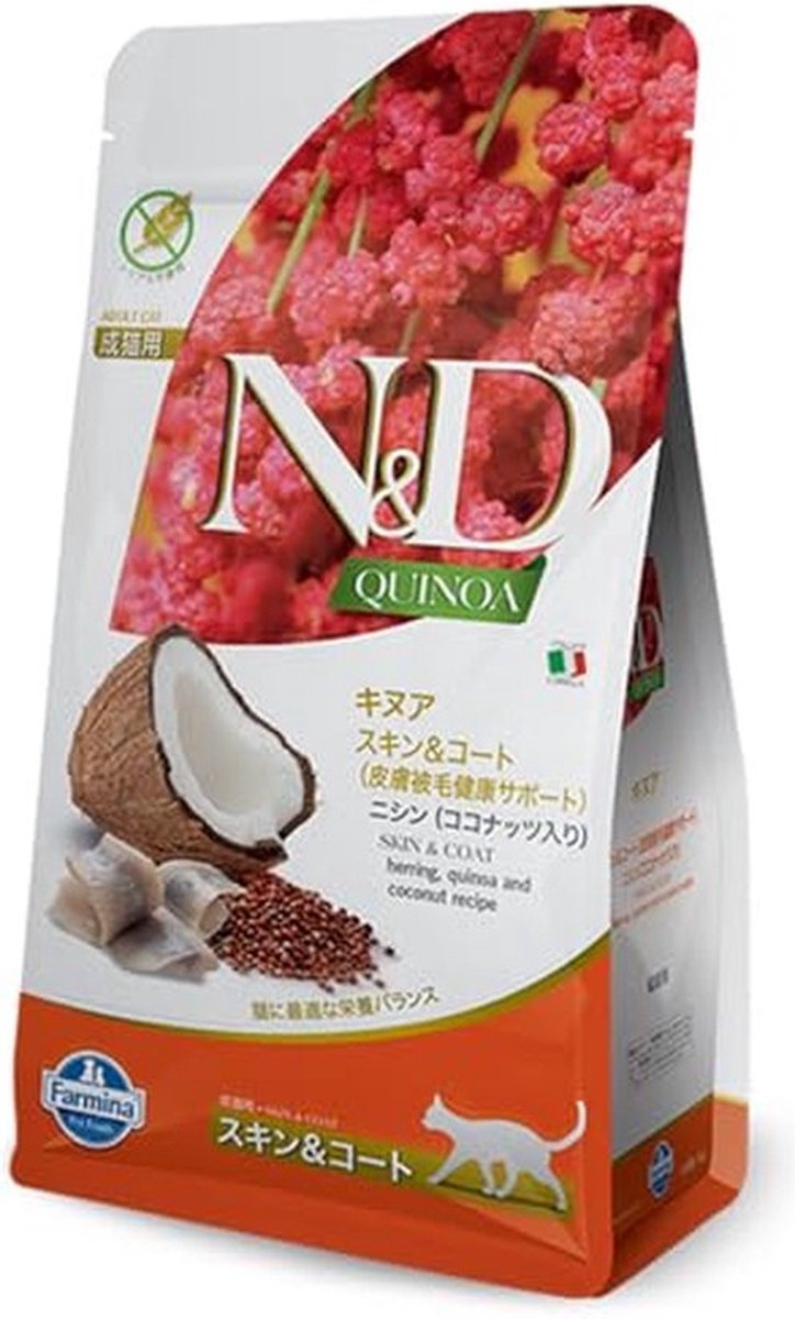 N d farmina Quinoa Skin Coat – Katzenfutter (Trockenfutter) – Hering Kokosnuss – getreidefrei – 1,2 kg (4x300g)
