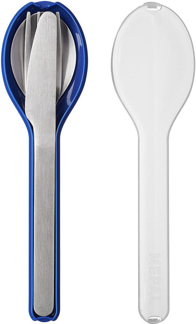 Mepal - Elliptisches Besteckset 3-teilig - Messer. Gabel und Löffel – Edelstahl – leuchtendes Blau