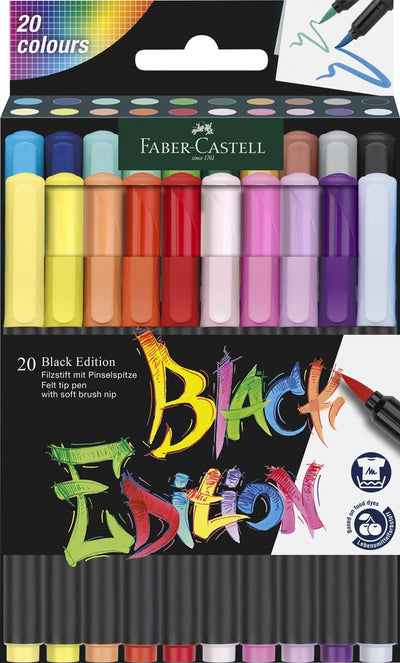 Faber-Castell Pinselstifte – Black Edition – 20 Farben im Kartonetui – FC-116452