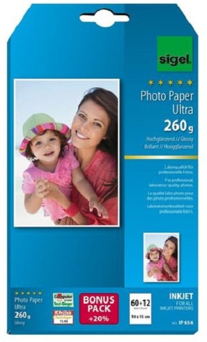 Sigel Inkjet-Fotopapier – Ultra – 10 x 15 cm – 260 Gramm – 72 Blatt – Si-IP656