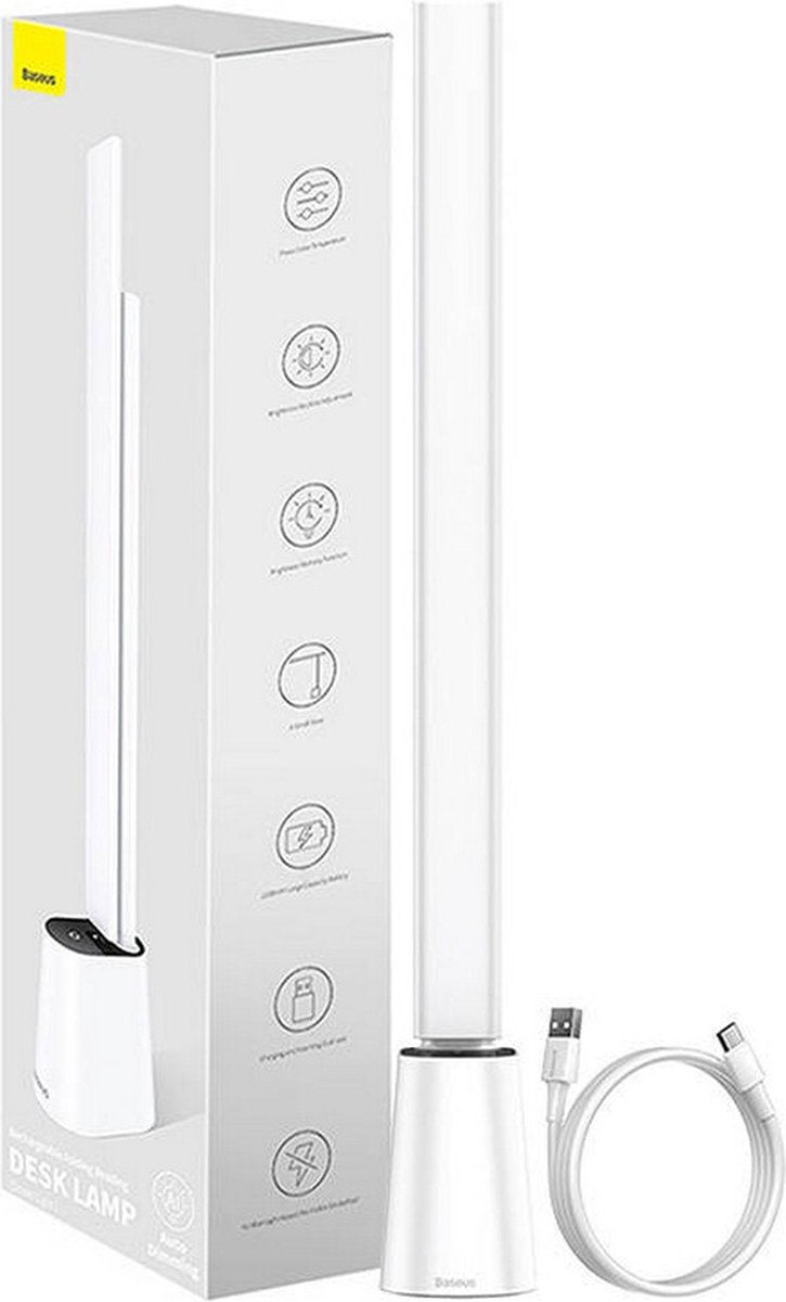 Baseus – verstellbare Schreibtischlampe LED – automatisch manuell dimmbar – weißes und warmes Licht – weiß