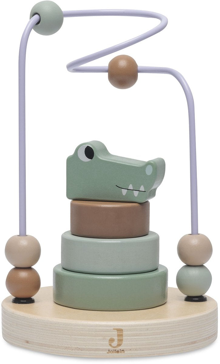 Jollein - Holzspirale - Jungle Jambo - Kroko - Holzspielzeug - Krokodil - mit 6 Perlen - 100 % FSC
