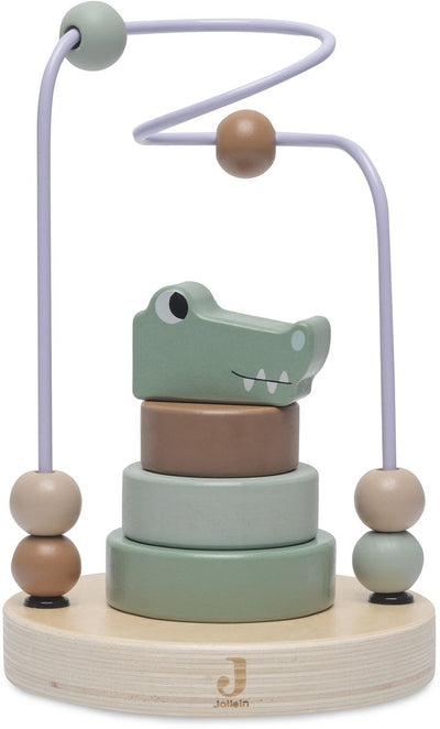 Jollein - Holzspirale - Jungle Jambo - Kroko - Holzspielzeug - Krokodil - mit 6 Perlen - 100 % FSC