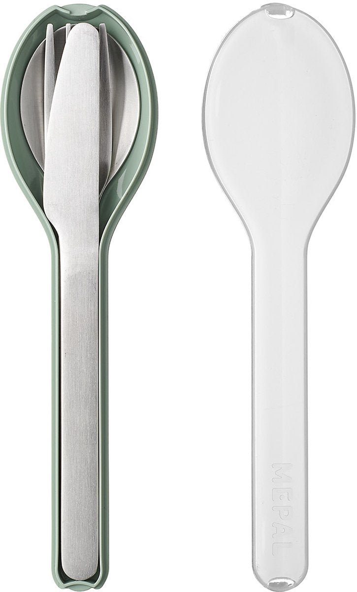 Mepal - Elliptisches Besteckset 3-teilig - Messer. Gabel und Löffel – Edelstahl – nordischer Salbei