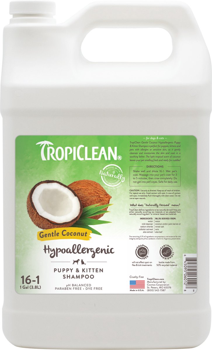 Tropiclean Soft Coconut – hypoallergenes Hundeshampoo – Welpe und Kätzchen – 3,8 l