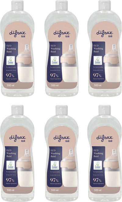 Difrax Lovi Eco Geschirrspülmittel – 6 Stück – Babyprodukte – Babyflaschen, Schnuller – geruchsfrei – pH-neutral