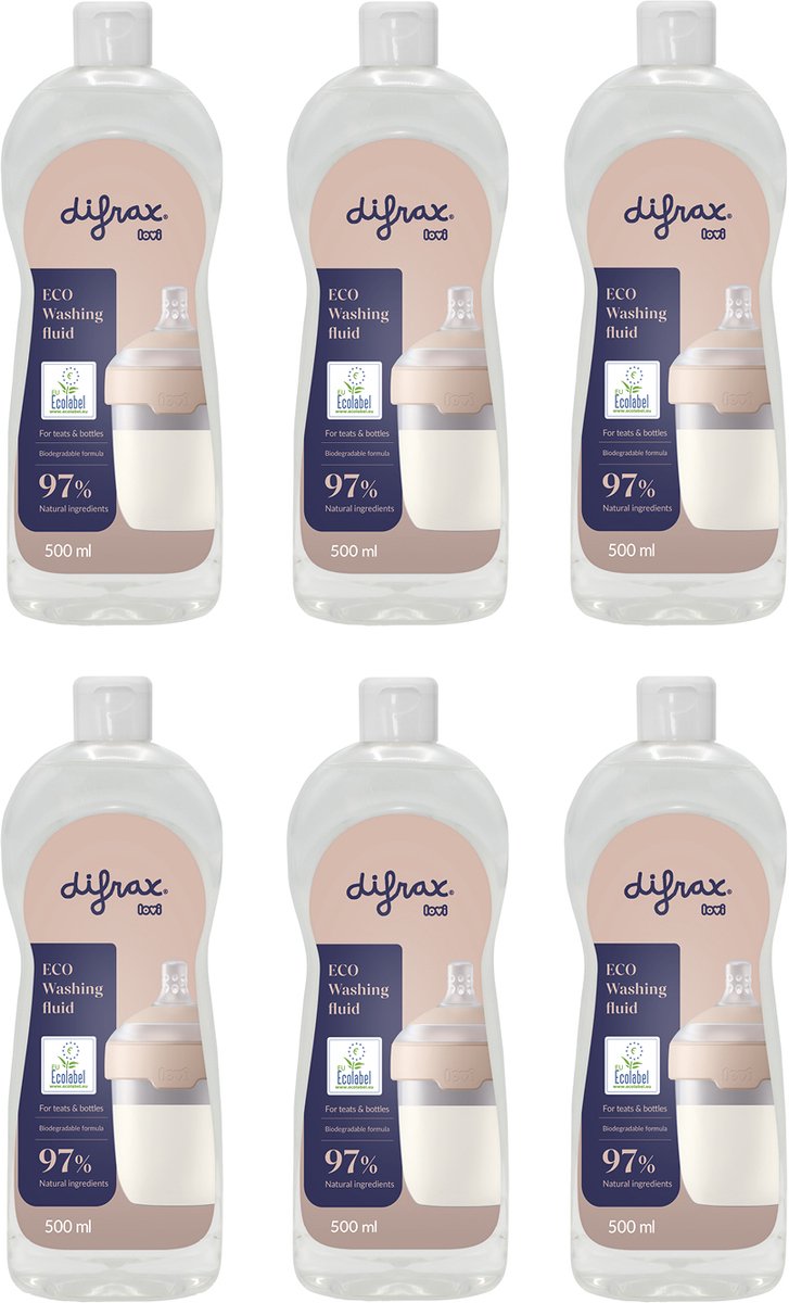 Difrax Lovi Eco Geschirrspülmittel – 6 Stück – Babyprodukte – Babyflaschen, Schnuller – geruchsfrei – pH-neutral
