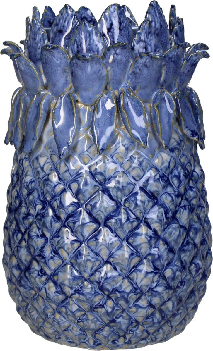 HD Collection Kerzenhalter Steingut blau 13,5x13,5x21,5cm