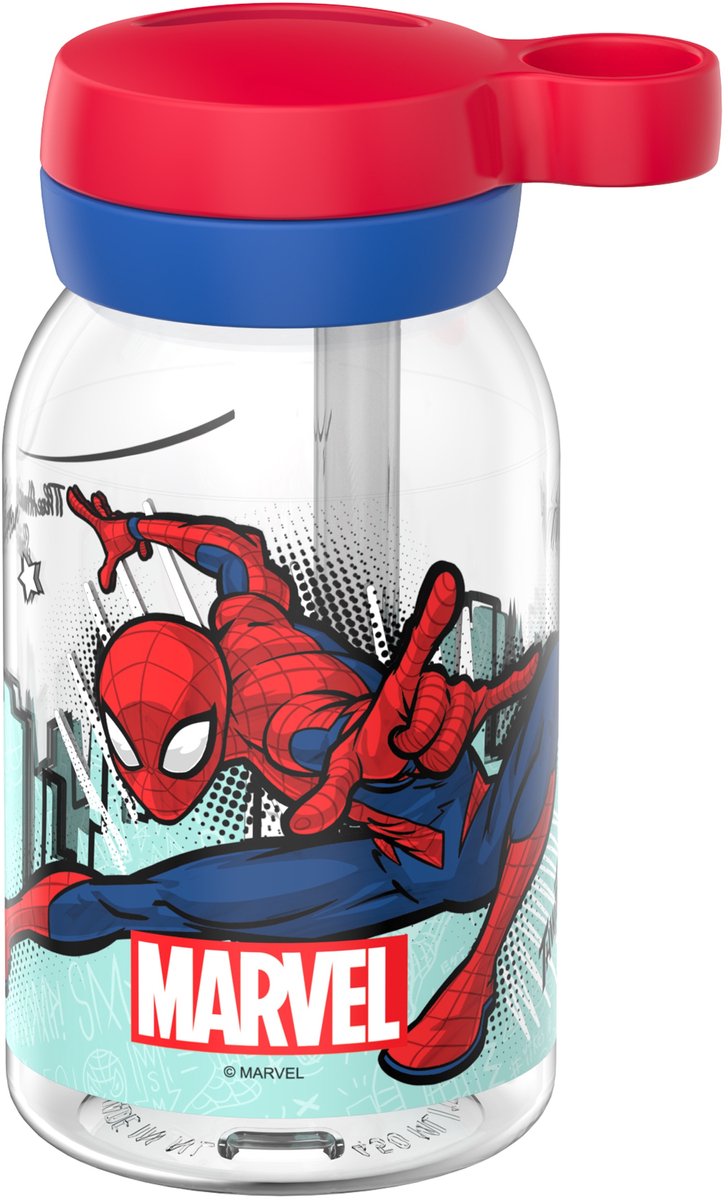 Mepal Trinkflasche mit Strohhalm Campus – 450 ml – Wasserflasche Kinder – auslaufsicher – hygienischer Drehdeckel – Spiderman