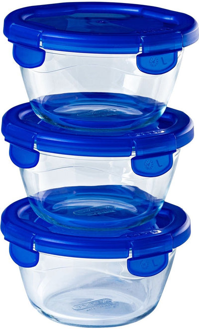 Pyrex - Cook Go Schüssel rund mit Deckel 3er-Set - Borosilikatglas - transparent -