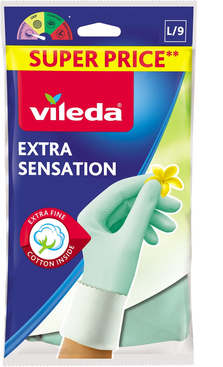 Vileda Extra Sensation Haushaltshandschuhe – Größe L – Latex – dünn, bequem – für präzises Arbeiten und Schutz