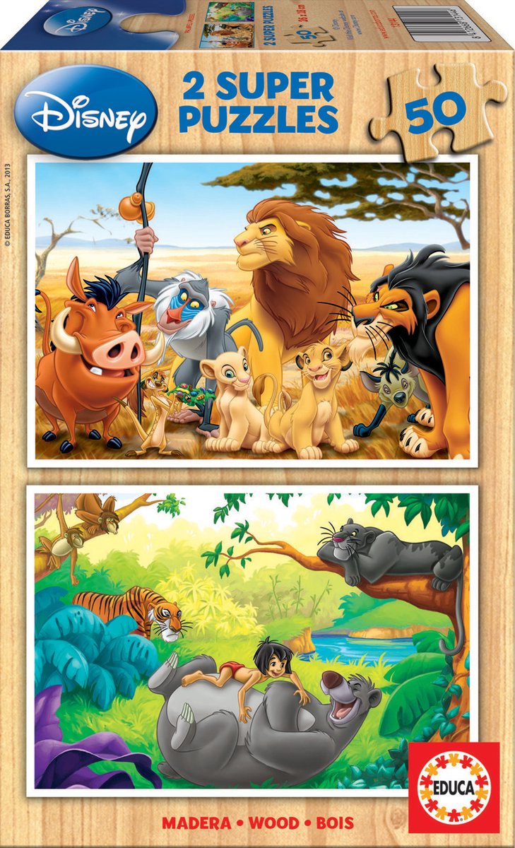 Educa Puzzle - 2 Holzpuzzles 50 Teile - Tierfreunde