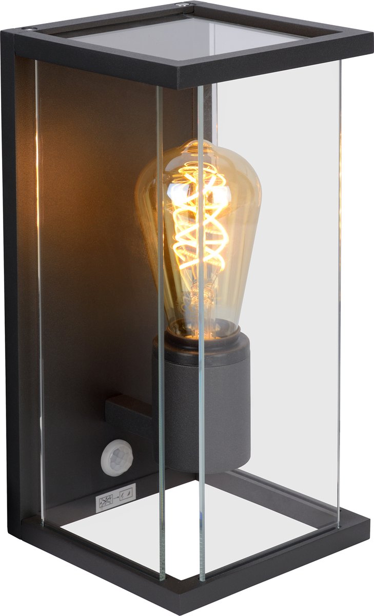 Lucide Claire – Wandleuchte Innen-Außen – 1xE27 – IP54 – Bewegungs-Tag-Nacht-Sensor – Anthrazit