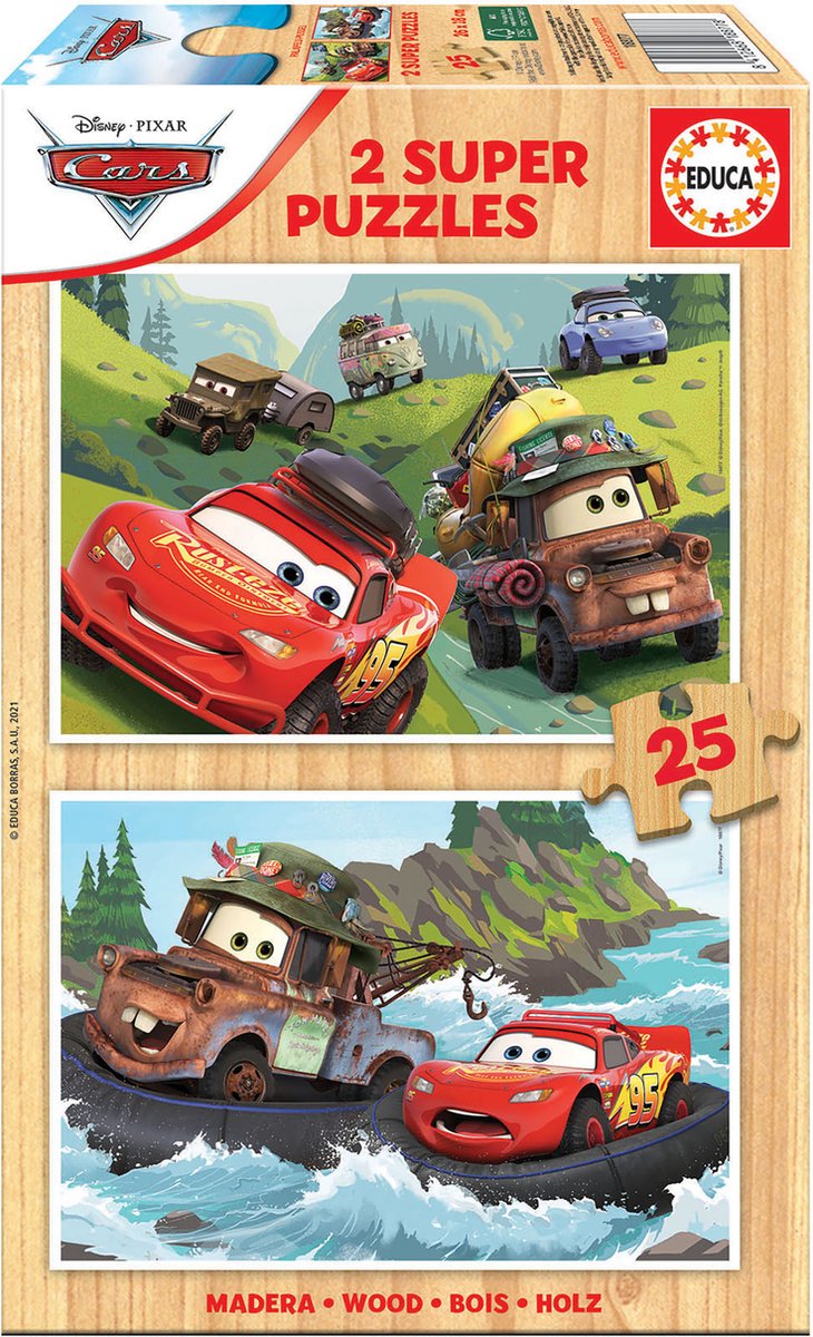 Educa - Puzzleautos - Holzpuzzle - 2 x 25 Teile - Puzzle für Kinder