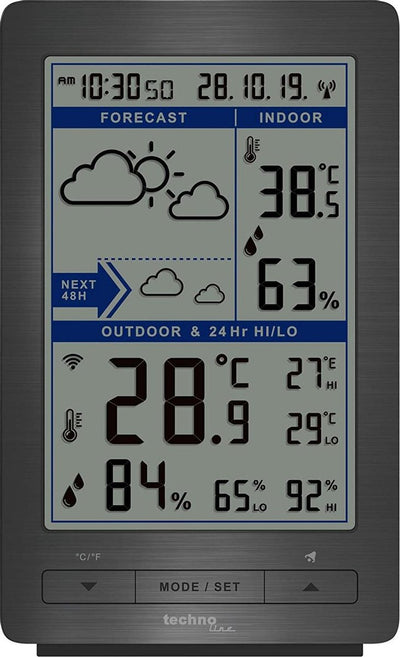 Technoline Wetterstation Thermometer Hygrometer - WS 9485 - 94x154x46mm - Silber - mit 1 Außensensor 30m - TL-WS9485