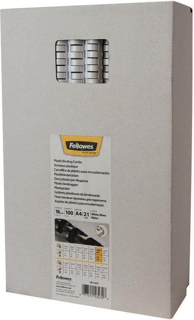Packung mit 100 Binderücken weiß 5347005 Fellowes Kunststoff A4 16 mm