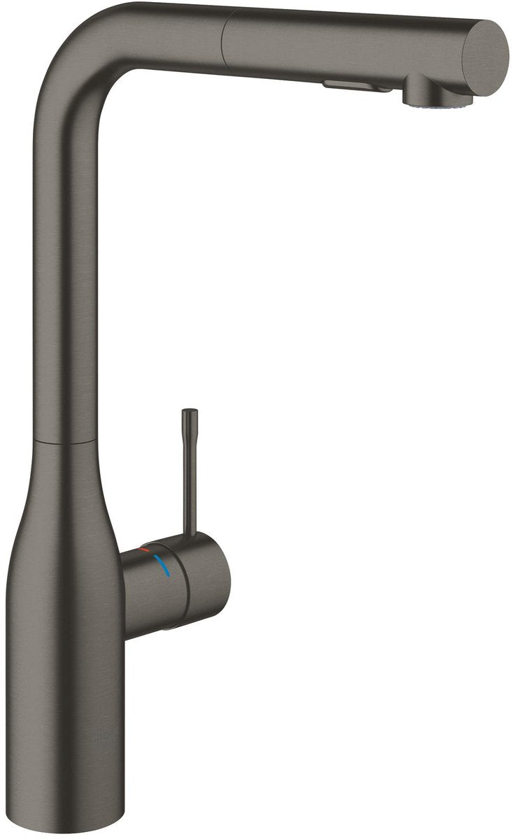 Grohe Essence neue Küchenarmatur – hoher Auslauf – mit ausziehbarer Handbrause – Dual-Spray – gebürstetes Hartgraphit (Mattanthrazit)