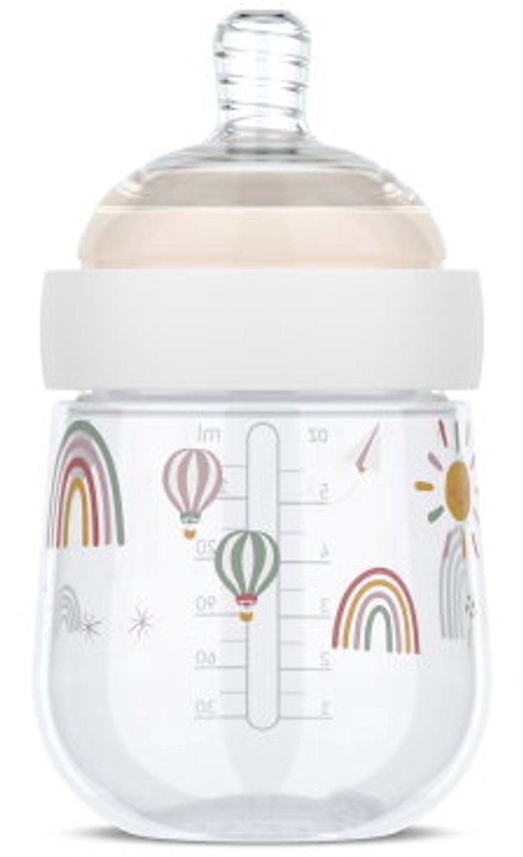 Mepal Mio Babyflasche – 165 ml – Anti-Kolik – Spiraldesign verhindert Verstopfen – medizinisches Silikon – Sonnenschein-Regenbogen
