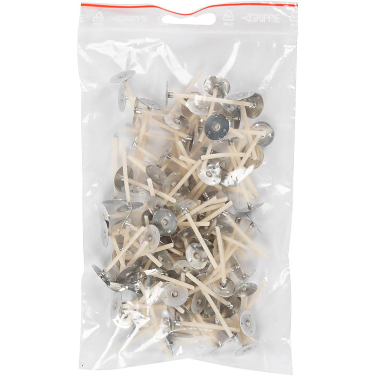 Dochte für Kerzen im Halter, passend für Halter mit einem Durchmesser von 20-65 mm, L: 3,5 cm, Dicke 2 mm, 100 Stück 1 Box