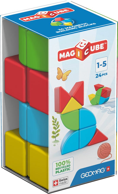 Geomag Magicube Halbwürfel und Viertelkreise recycelt – Magnetspielzeug – 24 Stück – ab 1 Jahr