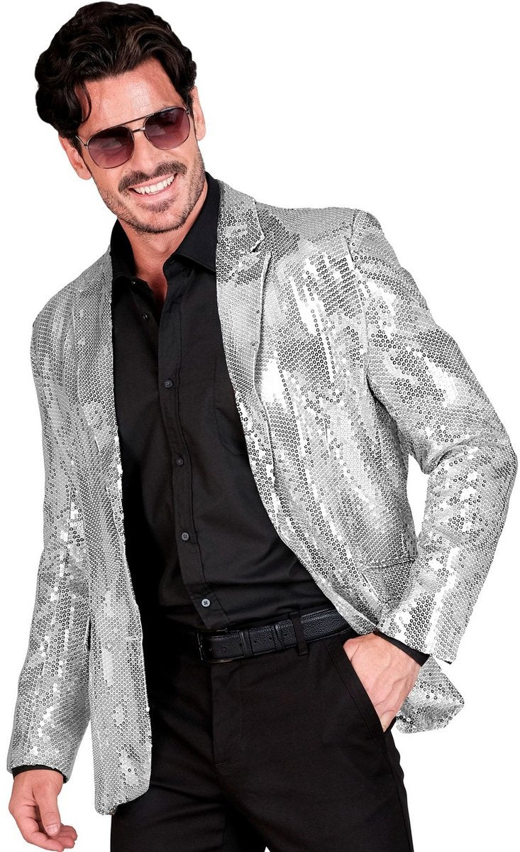 Widmann Paillettenjacke Showmaster Silber Glanz Mann