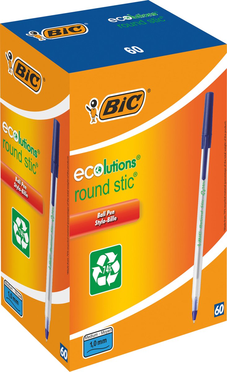 Kugelschreiber Bic Round Stic Ecolutions 0,4 mm recyceltes Blau