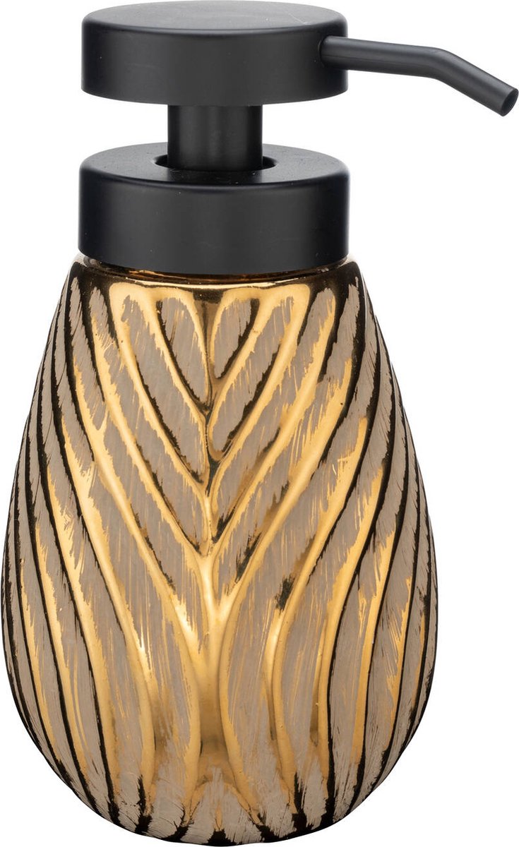 Wenko Seifenspender Idro Gold aus Keramik mit Struktur 330 ml – Seifenpumpe freistehend und nachfüllbar – Badezimmer WC Küche