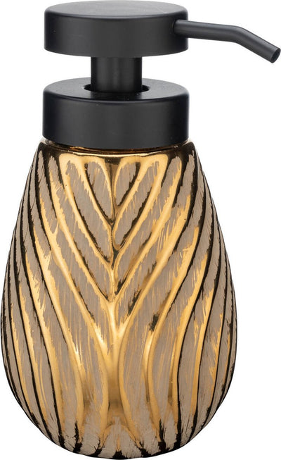 Wenko Seifenspender Idro Gold aus Keramik mit Struktur 330 ml – Seifenpumpe freistehend und nachfüllbar – Badezimmer WC Küche