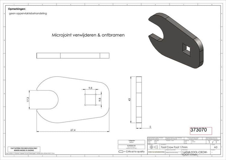 GRS-Bit-Hahnenfuß-Maulschlüssel ohne Markenzeichen 3 8 17 mm