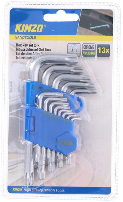 Kinzo Torx-Set – 13-teiliges Innensechskantschlüssel-Set – T7-T55 – magnetische Innensechskantschlüssel aus Chrom-Vanadium-Stahl