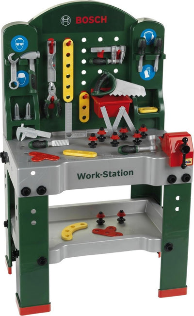 Klein Toys Bosch Mini-Spielzeugwerkbank - 44 Teile - inkl. Lernfunktion, Bandschraube und zahlreiche Aufbewahrungsmöglichkeiten – grün