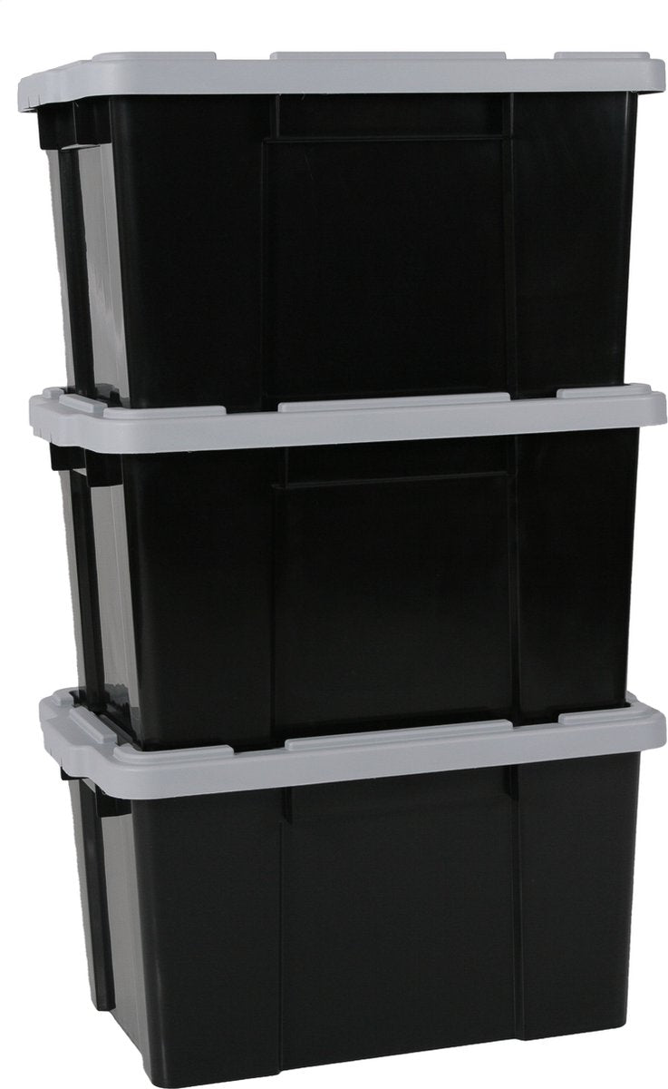 Iris Powerbox Aufbewahrungsbox - 50l - Kunststoff - Schwarzgrau - 3er-Set