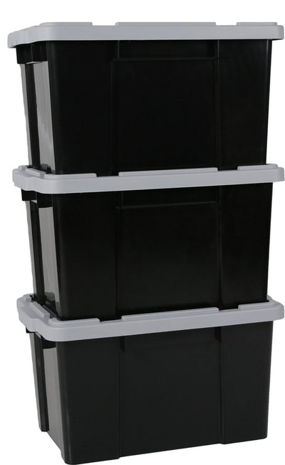 Iris Powerbox Aufbewahrungsbox - 50l - Kunststoff - Schwarzgrau - 3er-Set