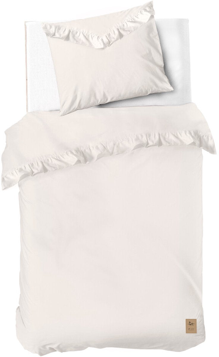 Dindi Home Bettbezug mit weißen Rüschen – 140 x 220 – 100 % Baumwolle – gebrochenes Weiß