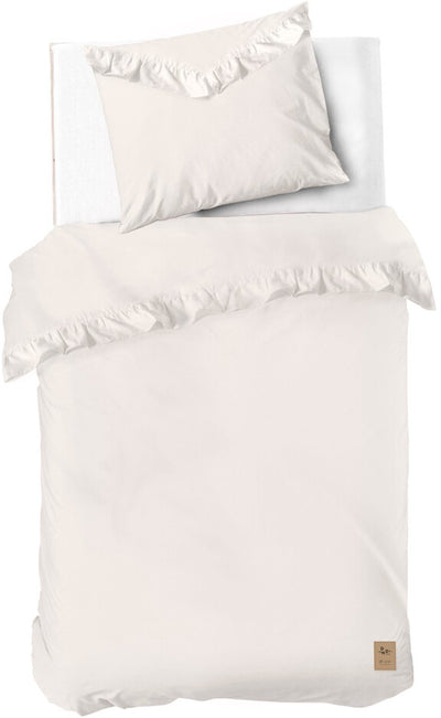 Dindi Home Bettbezug mit weißen Rüschen – 140 x 220 – 100 % Baumwolle – gebrochenes Weiß