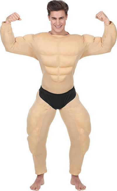 Widmann - Aufblasbares Muskelkostüm - Angeber des Fitnessstudio-Bodybuilders - Mann - Beige - Groß - Karnevalskleidung - Fasching