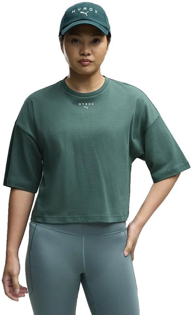 Puma x hyrox verkürztes Lifestyle-Kurzarm-T-Shirt grün S Damen