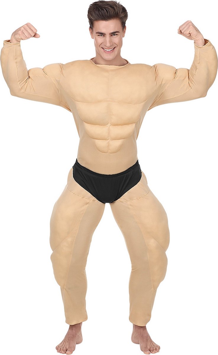 Widmann - Aufblasbares Muskelkostüm - Angeber des Fitnessstudio-Bodybuilders - Mann - Beige - Groß - Karnevalskleidung - Fasching