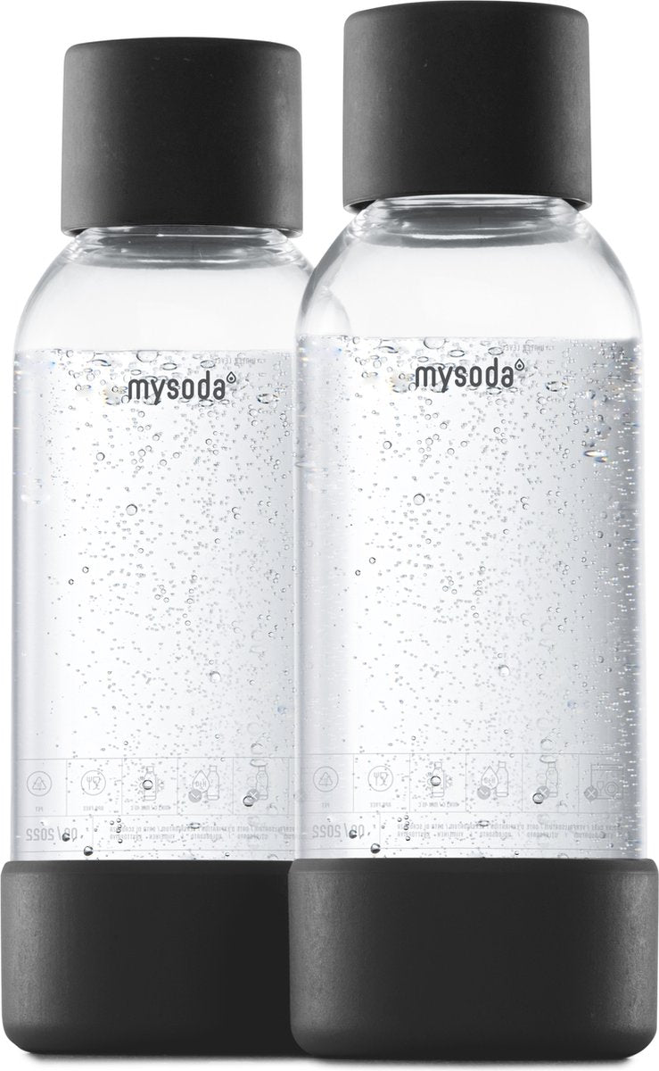 Mysoda - Set mit 2 wiederverwendbaren Flaschen à 0,5 Liter - Schwarz - passend für Geräte