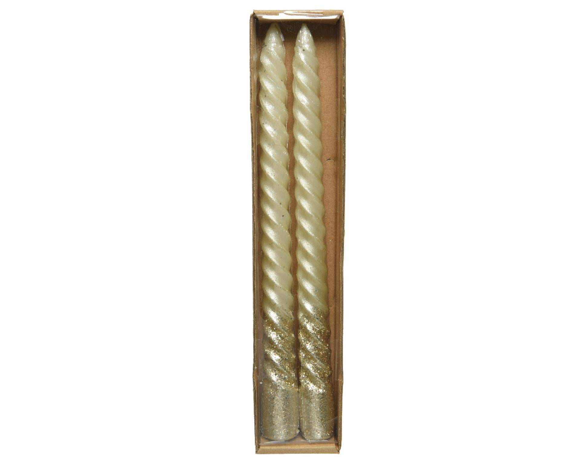 Decoris Tafelkerzenwirbel Creme Glitzer 2St