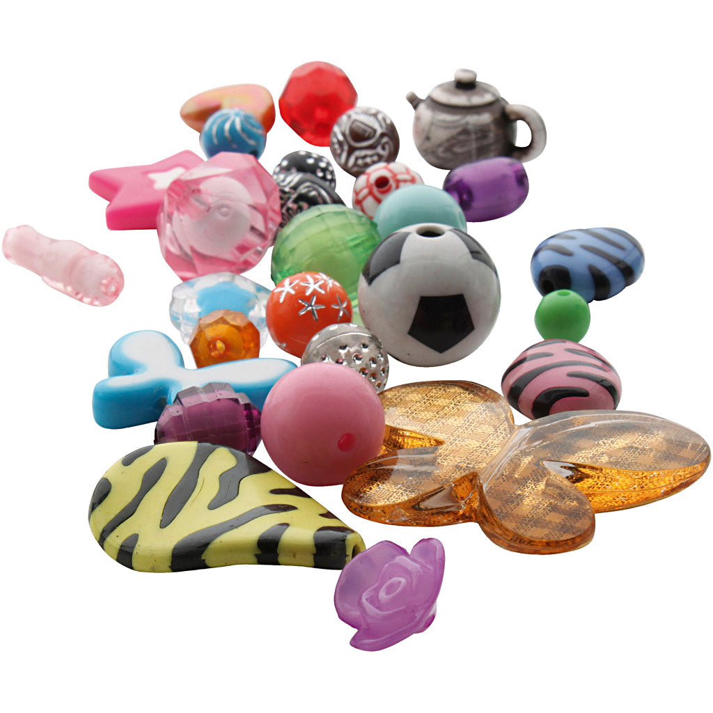Fantasy-Kunststoff-Perlenmischung, dumm 5-35 mm, Lochgröße 1-4 mm, 1000 g 1 Box