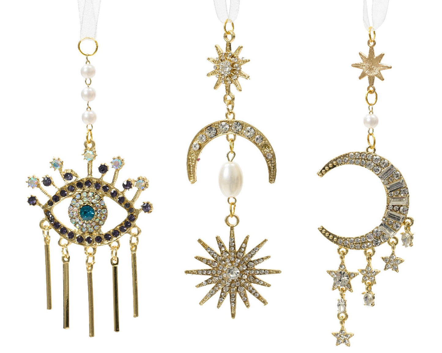 Decoris Hängedekoration aus Metall mit Mond-Sonne-Glitzer