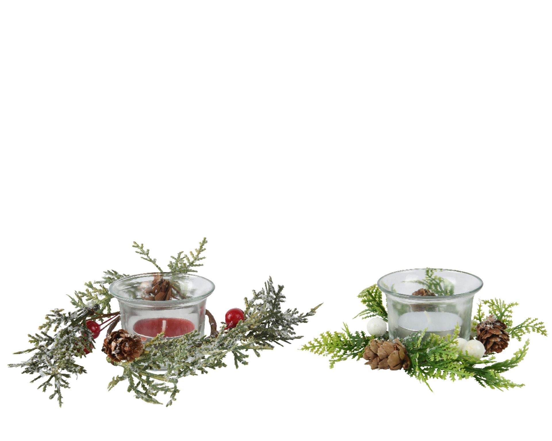 Decoris Teelichthalter mit Kieferngrün