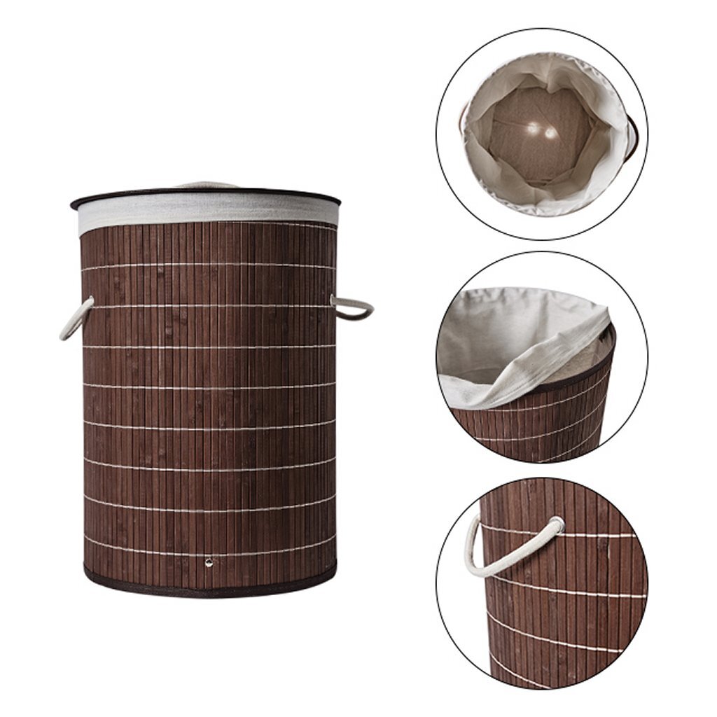 Homestyle Pro Homestyle Runde faltbare Bambus Waschkorb 35x50 cm braunweiß