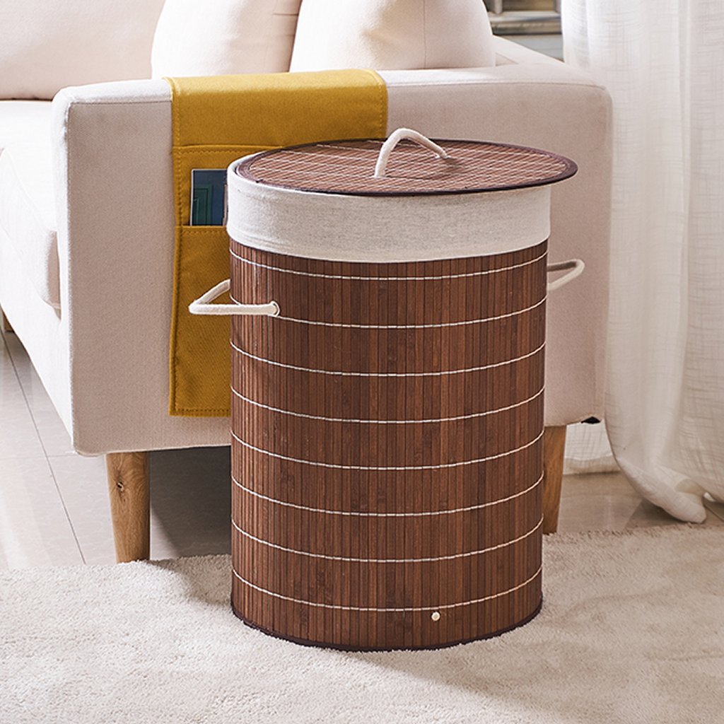 Homestyle Pro Homestyle Runde faltbare Bambus Waschkorb 35x50 cm braunweiß