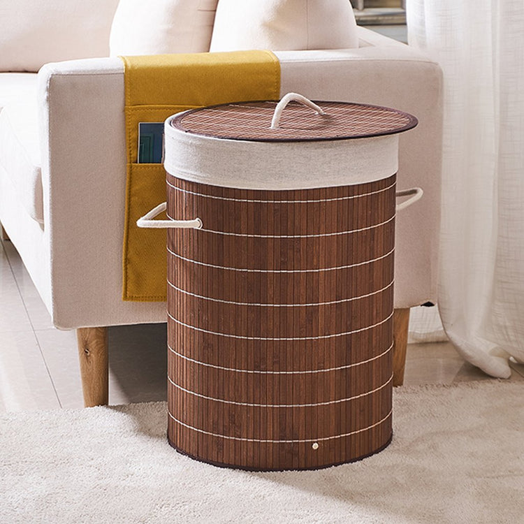 Homestyle Pro Homestyle Runde faltbare Bambus Waschkorb 35x50 cm braunweiß